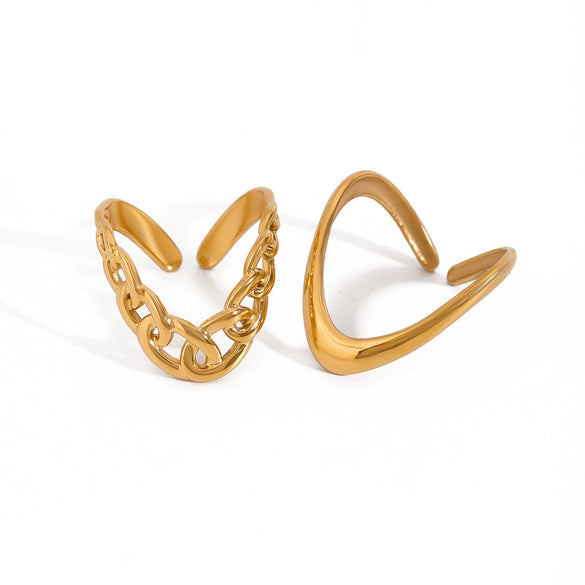 Wholesale Women's Stainless Steel Flower Pattern Electroplated Modern Minimalist Adjustable Opening Ring Jewelry