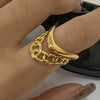 Wholesale Women's Stainless Steel Flower Pattern Electroplated Modern Minimalist Adjustable Opening Ring Jewelry