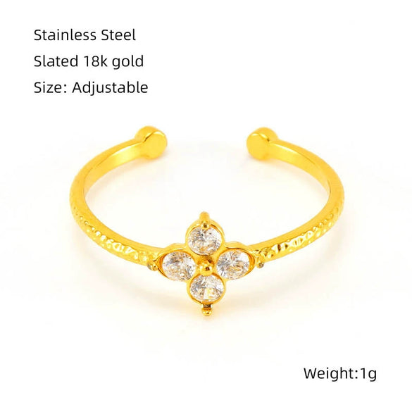 Wholesale Women's 316L Stainless Steel Flower Ring With Inlaid Zircon And Electroplating Treatment