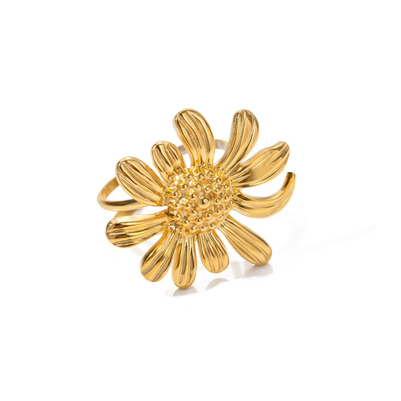 Wholesale Women's Stainless Steel Flower Shaped Daisy Ring With Electroplating