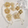 Wholesale Women's Stainless Steel Flower Tassel Pearl Earrings With Electroplating