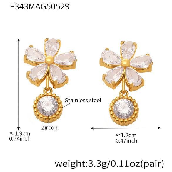 Wholesale Women's 316L Stainless Steel Flower Zircon Stud Earrings With 18K Real Gold Electroplated Light Luxury Niche Style