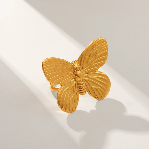 Wholesale Women's Stainless Steel French Court Style Butterfly Ring With Geometric And Animal Patterns And Electroplating Process