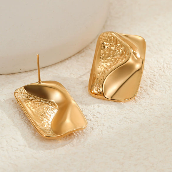 Wholesale Women's Stainless Steel French Retro Geometric Square Line Design 18K Gold Plated Earrings