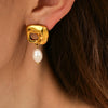 Wholesale Women's Stainless Steel Freshwater Pearl Irregular Pendant Earrings With Geometric Design And Electroplating Treatment 18K Gold Plated Do Not Fade Natural Style