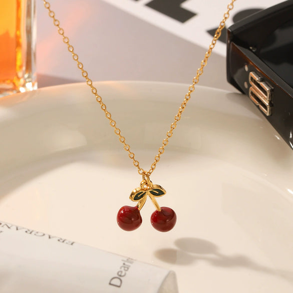 Wholesale Women's Stainless Steel Fruit Pendant Necklace With Pvd Vacuum Plating And Dripping Oil Craft