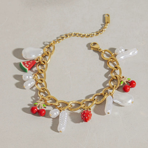 Wholesale Women's Stainless Steel Fruit Shape Electroplated Retro Minimalist Original Design Bracelet Jewelry