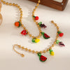 Wholesale Women's Stainless Steel Fruit Shaped Beaded Clavicle Chain Jewelry Set With Resin Pendant Electroplated