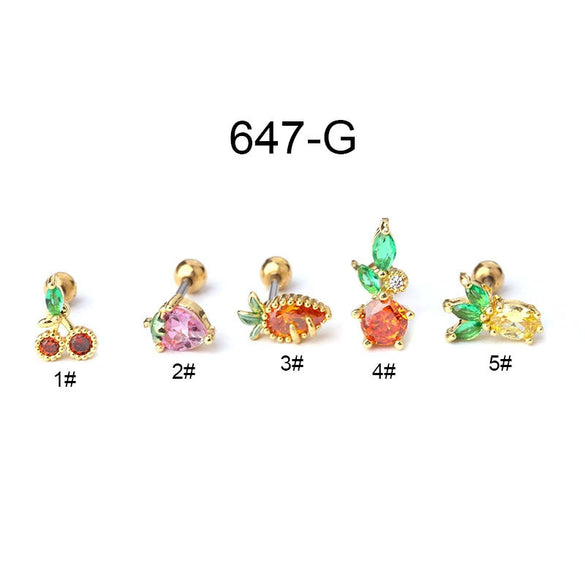 Wholesale Women's Stainless Steel Fruit Shaped Creative Colorful Zircon Stud Earrings With Electroplating Treatment