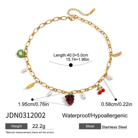 Wholesale Women's Stainless Steel Fruit Shaped Necklace Bracelet And Cherry Earrings With Electroplating