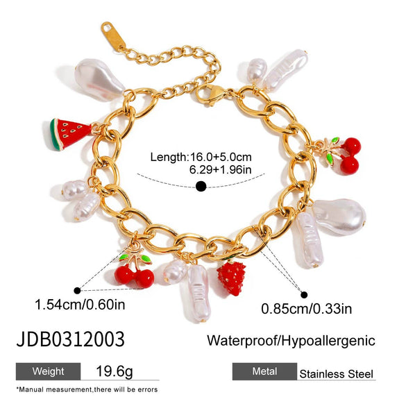 Wholesale Women's Stainless Steel Fruit Shaped Necklace Bracelet And Cherry Earrings With Electroplating