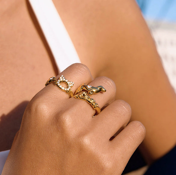 Wholesale Women's Stainless Steel Geometric Animal Ring With Vacuum Real Gold Plating In Pvd Furnace