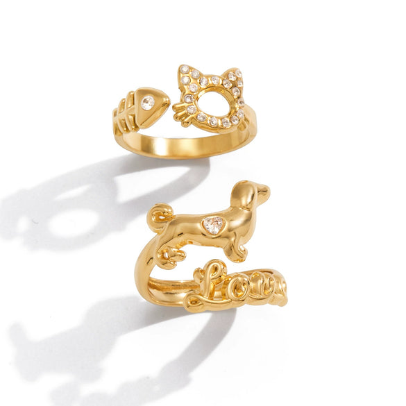 Wholesale Women's Stainless Steel Geometric Animal Ring With Vacuum Real Gold Plating In Pvd Furnace