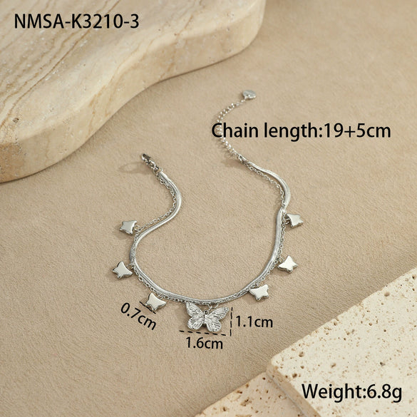 Wholesale Women's Stainless Steel Geometric Anklets With Starfish Shells And Heart Design