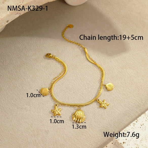 Wholesale Women's Stainless Steel Geometric Anklets With Starfish Shells And Heart Design