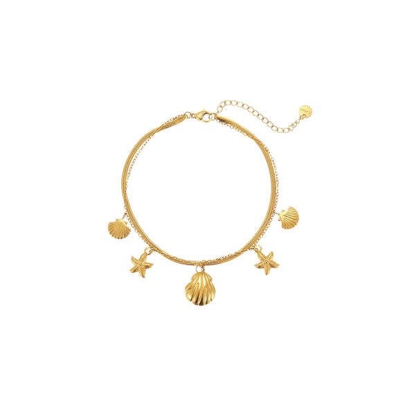 Wholesale Women's Stainless Steel Geometric Anklets With Starfish Shells And Heart Design