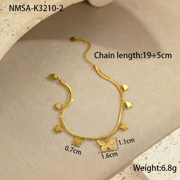 Wholesale Women's Stainless Steel Geometric Anklets With Starfish Shells And Heart Design
