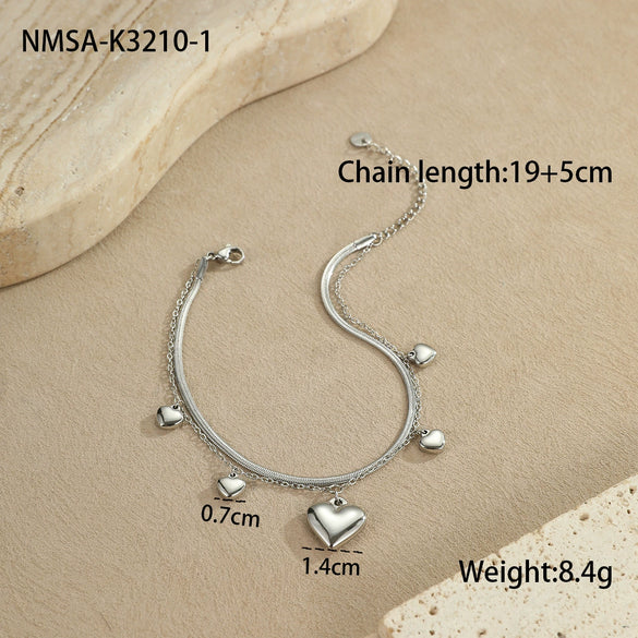 Wholesale Women's Stainless Steel Geometric Anklets With Starfish Shells And Heart Design