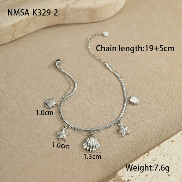 Wholesale Women's Stainless Steel Geometric Anklets With Starfish Shells And Heart Design