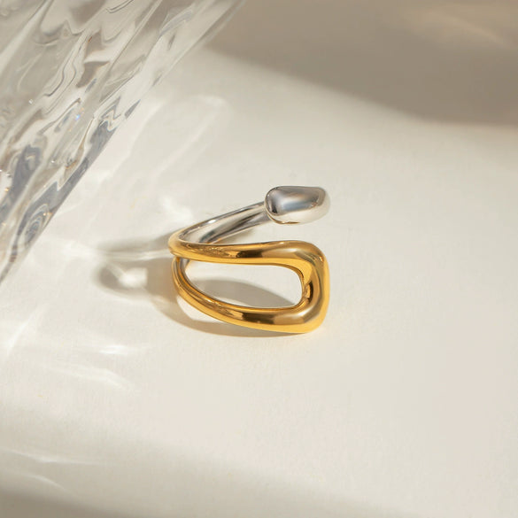 Wholesale Women's Stainless Steel Geometric Asymmetric Opening Ring Jewelry With Electroplating