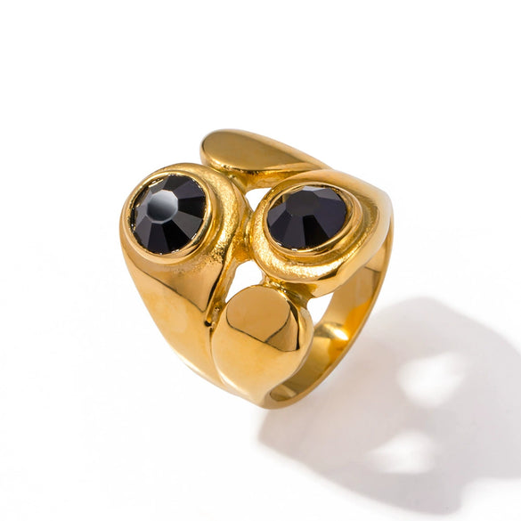 Wholesale Women's Stainless Steel Geometric Asymmetric Zircon Inlaid Ring 18K Gold Electroplated Nonfading Jewelry