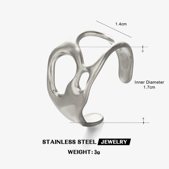 Wholesale Women's Stainless Steel Geometric Asymmetrical Specialshaped Open Ring 18K Goldplated