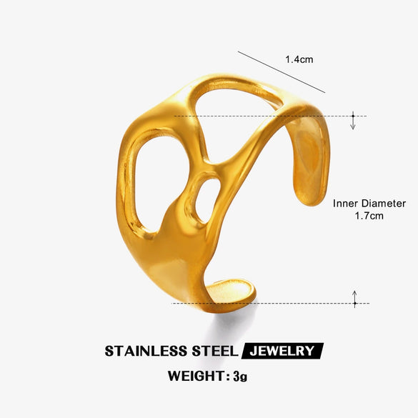 Wholesale Women's Stainless Steel Geometric Asymmetrical Specialshaped Open Ring 18K Goldplated