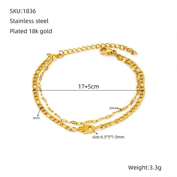 Wholesale Women's Stainless Steel Geometric Bead Bracelet With Love Pendant And Electroplating Design