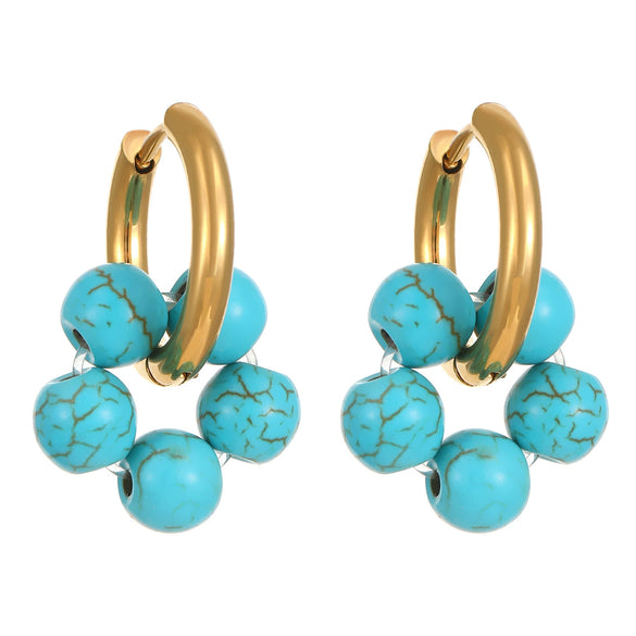 Wholesale Women's Stainless Steel Geometric Beaded Earrings With Electroplating