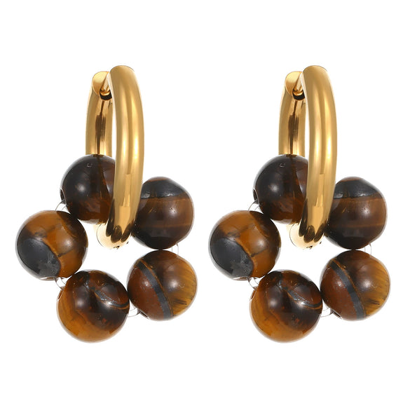 Wholesale Women's Stainless Steel Geometric Beaded Earrings With Electroplating
