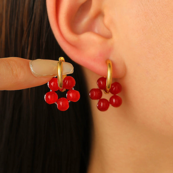 Wholesale Women's Stainless Steel Geometric Beaded Earrings With Electroplating