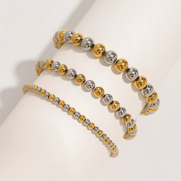 Wholesale Women's Stainless Steel Geometric Beaded Elastic Rope Bracelet