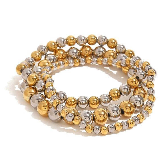 Wholesale Women's Stainless Steel Geometric Beaded Elastic Rope Bracelet