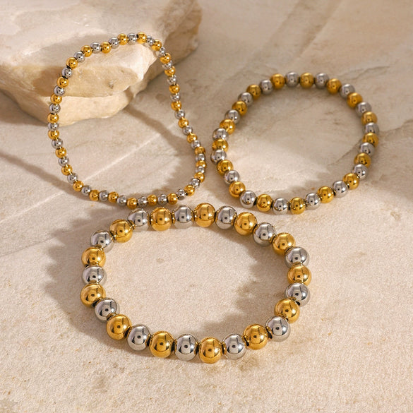 Wholesale Women's Stainless Steel Geometric Beaded Elastic Rope Bracelet