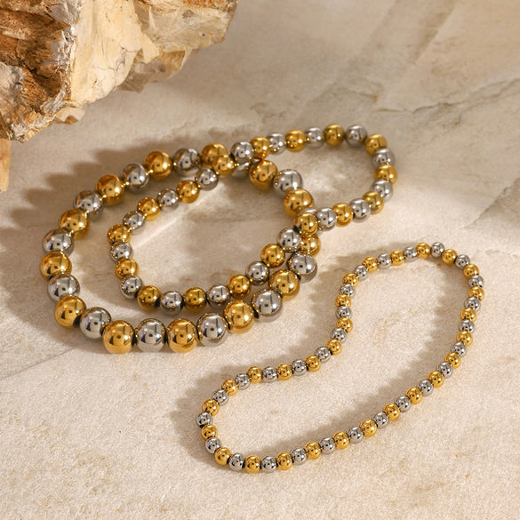 Wholesale Women's Stainless Steel Geometric Beaded Elastic Rope Bracelet