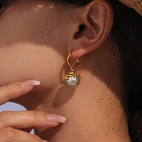 Wholesale Women's 316L Stainless Steel Geometric Beaded Floret Fashion Simple Electroplated Earrings