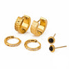 Wholesale Women's Stainless Steel Geometric Black Agate Rhinestone Electroplated Earrings
