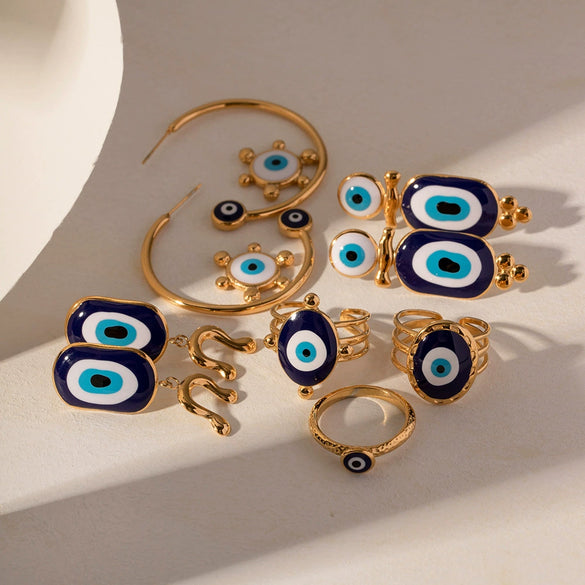 Wholesale Women's Stainless Steel Geometric Blue Eye Pendant Earrings With Electroplating Treatment