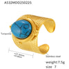 Wholesale Women's Stainless Steel Geometric Blue Turquoise Ring Electroplated 18K Real Gold Light Luxury Style