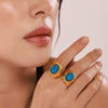 Wholesale Women's Stainless Steel Geometric Blue Turquoise Ring Electroplated 18K Real Gold Light Luxury Style
