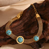 Wholesale Women's Stainless Steel Geometric Braided Mesh Chain Bracelet Electroplated With Blue Turquoise