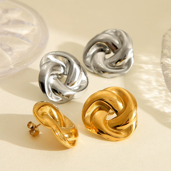 Wholesale Women's Stainless Steel Geometric Braided Stud Earrings With Electroplating
