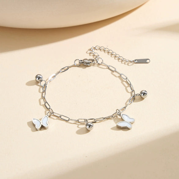 Wholesale Women's Stainless Steel Geometric Butterfly Anklet With Steel Beads Electroplated Original Design