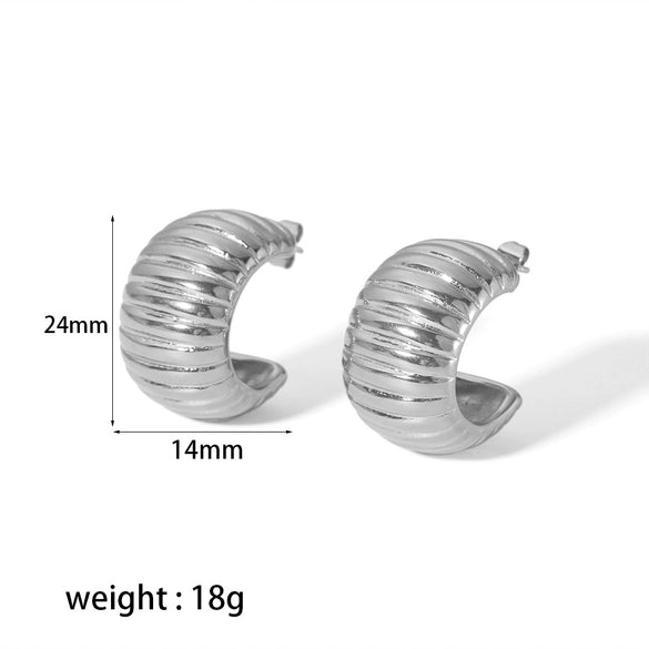 Wholesale Women's Stainless Steel Geometric C Shaped Handmade Electroplated Light Luxury Retro Earrings