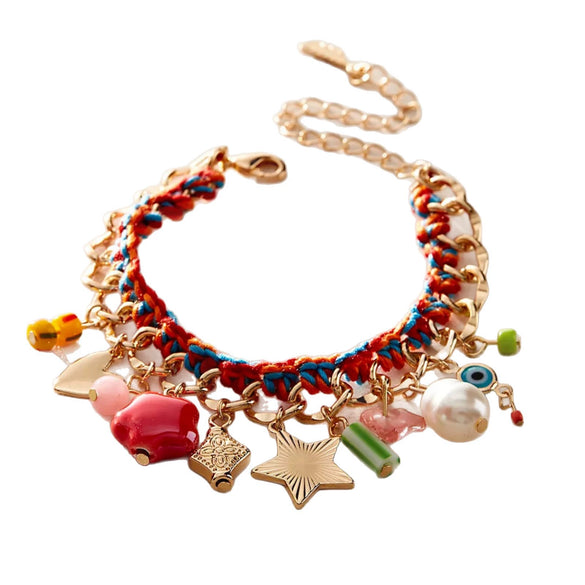 Wholesale Women's Stainless Steel Geometric Christmas Braided Bracelet With Eightpointed Star Moon Pearl Pendant And Electroplated Double Buckle Chain