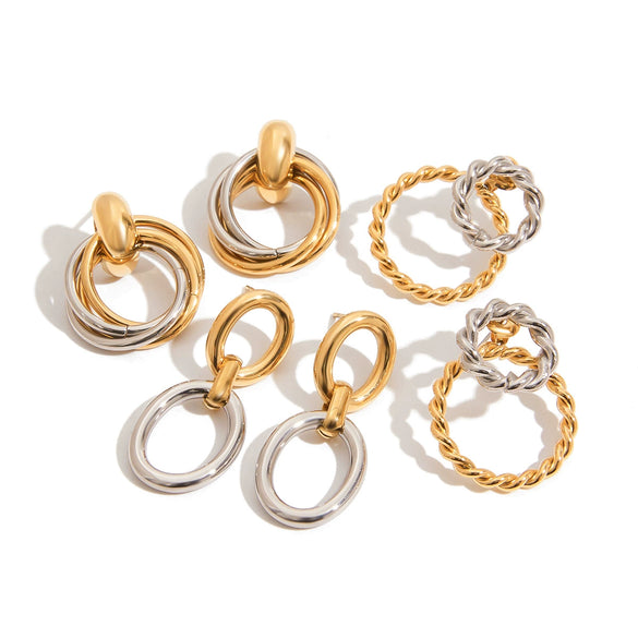 Wholesale Women's Stainless Steel Geometric Circle Earrings With Electroplating Design