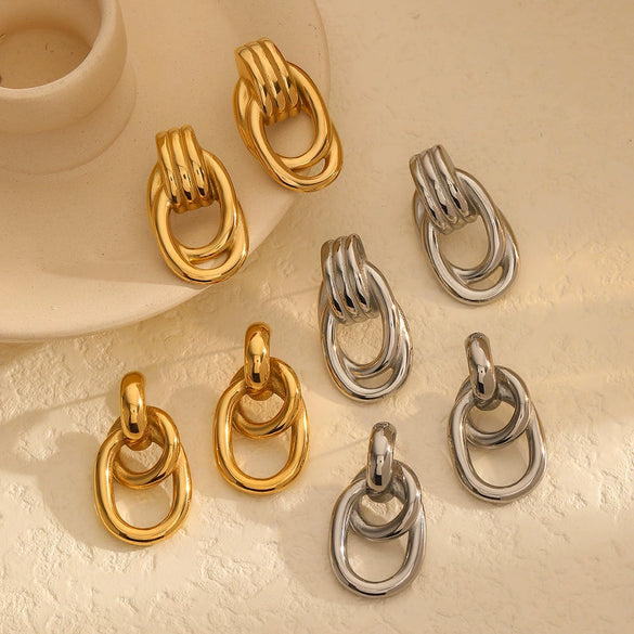 Wholesale Women's Stainless Steel Geometric Circle Electroplated Earrings
