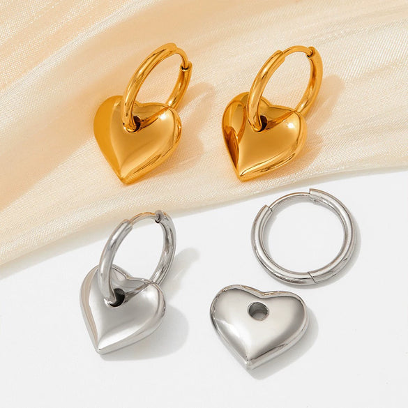 Wholesale Women's Stainless Steel Geometric Color Retaining Ear Jewelry With Peach Heart Shaped Ear Buckle And Electroplating Treatment
