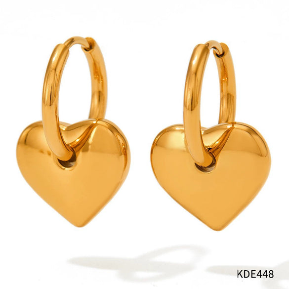 Wholesale Women's Stainless Steel Geometric Color Retaining Ear Jewelry With Peach Heart Shaped Ear Buckle And Electroplating Treatment