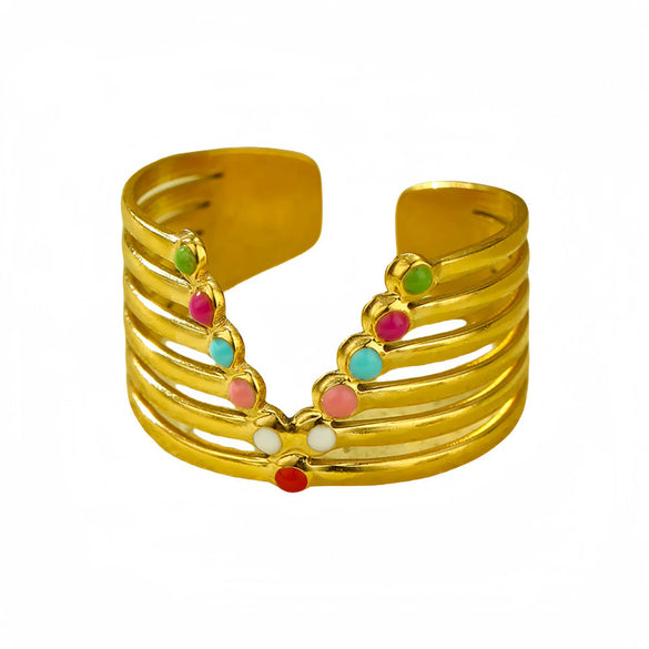 Wholesale Women's Stainless Steel Geometric Colorful Oil Dripping Light Luxury Style Ring 18K Goldplated
